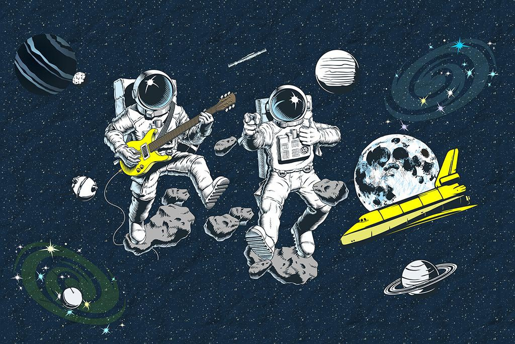 Фотообои в детскую: Космонавты-музыканты.